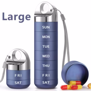 portable waterproof weekly pill organizer – large aluminum alloy medicine & vitamin storage case